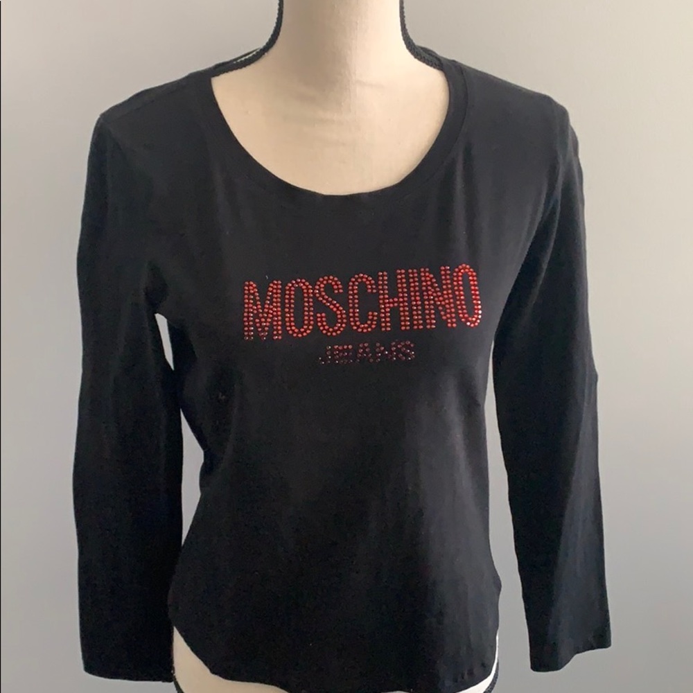 Moschino Black with Red Rhinestone Long Sleeve Top
